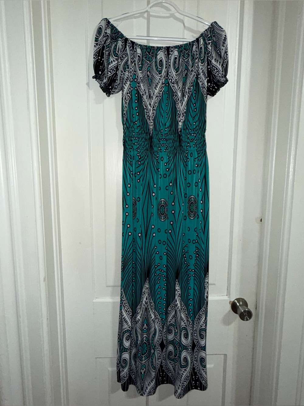 Women’s size 3X dress Teal Printed Off-Shoulder Maxi Dress